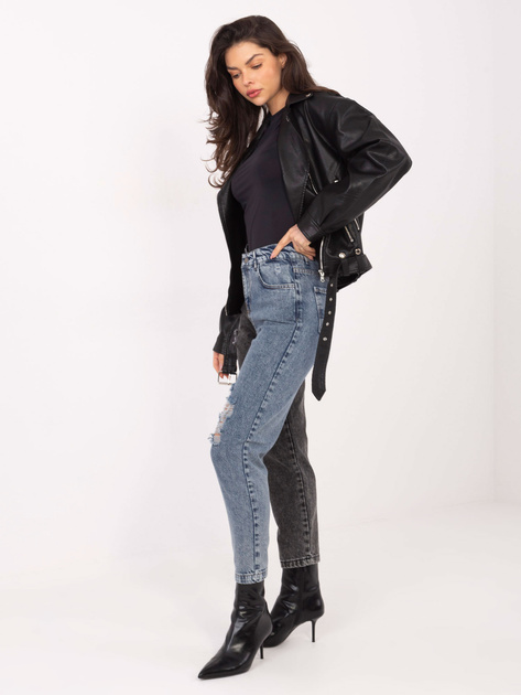 Hurt Niebiesko-czarne spodnie jeansowe z wysokim stanem RUE PARIS