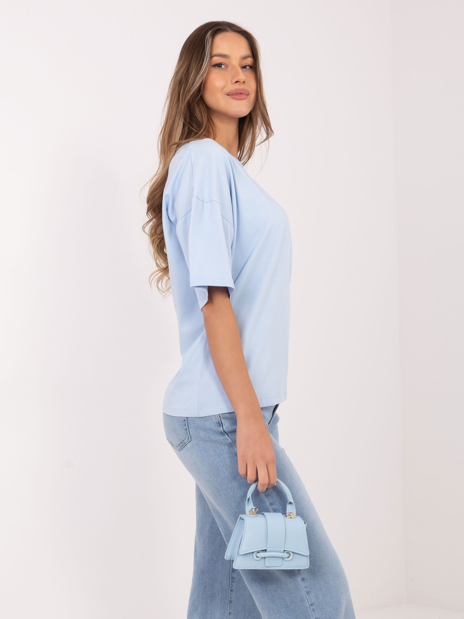 Jasnoniebieski bawełniany t-shirt basic RUE PARIS