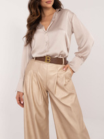 Hurt Beżowe szerokie spodnie z ekoskóry z zakładkami