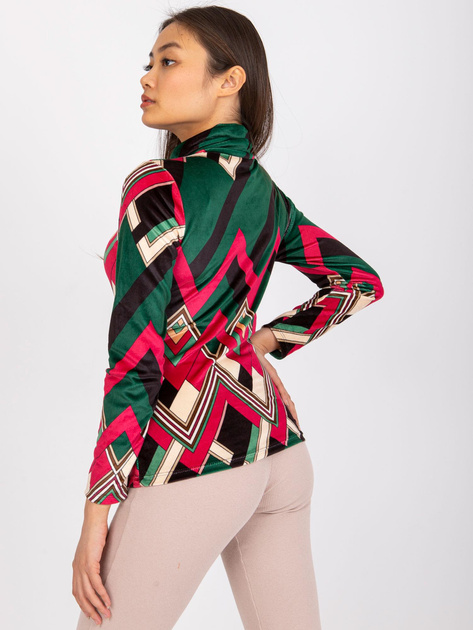 Zielono-fuksjowa bluzka welurowa z długim rękawem Biloxi