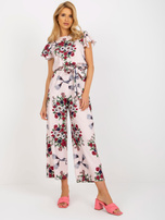 Hurt Jasnoróżowy kombinezon w kwiaty z szerokimi spodniami