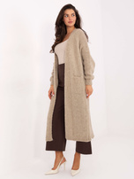 Beżowy długi kardigan z kieszeniami