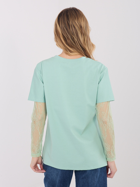 Pistacjowa casualowa bluzka z długim rękawem