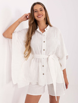 Biały komplet z koszulą o kroju kimono