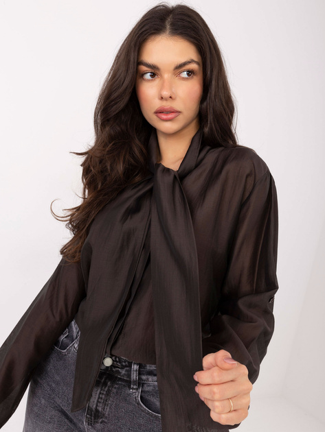 Czekoladowa rozpinana koszula z wiązaniem