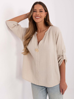 Hurtownia Beżowa muślinowa bluzka z dekoltem V