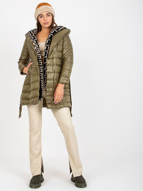 Hurtownia Khaki pikowana kurtka przejściowa z paskiem