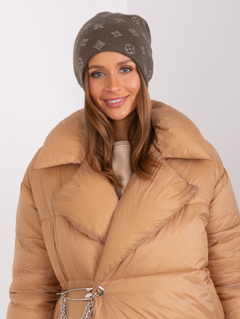 Hurtownia Ciemnokhaki czapka zimowa z domieszką kaszmiru