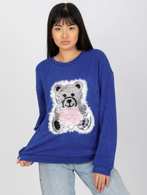 Hurt Ciemnoniebieski sweter klasyczny z cekinową aplikacją