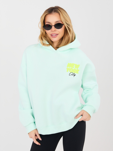 Miętowa damska bluza oversize z kapturem