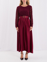 RUE PARIS Burgundy flared dress with a satin effect.