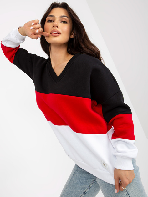 Hurt Biało-czerwona dresowa bluza basic z dekoltem w serek