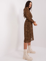 Hurt Brązowo-czarna sukienka w panterkę z paskiem