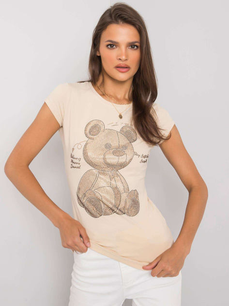 Beżowy t-shirt z aplikacją Misha