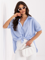 Biało-niebieska koszula oversize z bufiastym rękawem RUE PARIS 