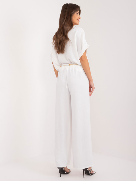 Hurtownia Białe materiałowe spodnie z paskiem