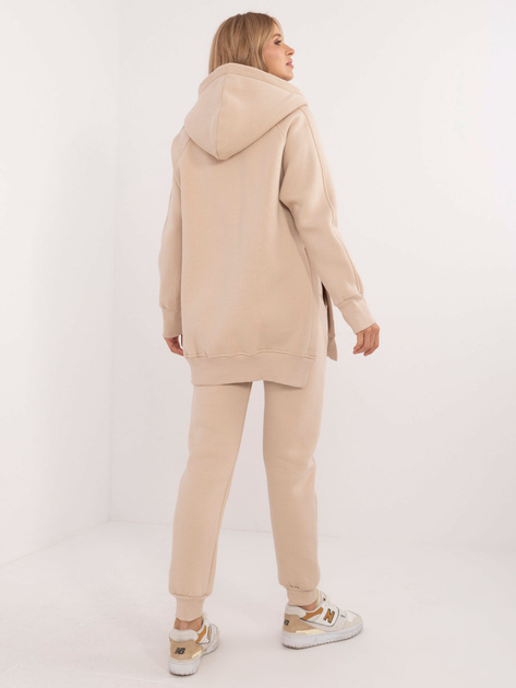 Hurt Beżowy dresowy komplet basic z ociepleniem