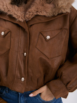 Camel bomber jacket with a suede effect.