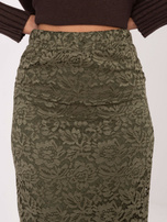 Khaki midi spódnica z koronki