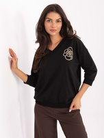 Czarna bawełniana bluzka z dekoltem V