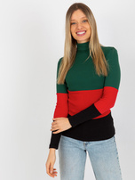 Hurt Ciemnozielono-czarna bluzka basic z golfem w prążek