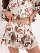 Brązowe damskie spódnico-szorty z paskiem