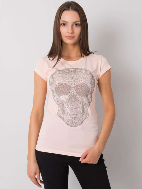 Jasnoróżowy t-shirt z aplikacją Skull