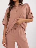 Hurtownia Brudnoróżowy dwuczęściowy komplet letni z lnu