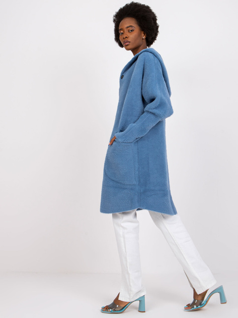 Jasnoniebieski płaszcz alpaka z kapturem Carolyn