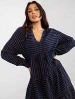 Hurt Granatowa luźna sukienka w paski z wiskozy SUBLEVEL 