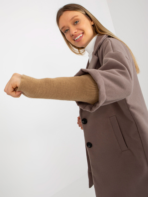 Hurt Brązowy płaszcz ze ściągaczami przy rękawach OCH BELLA