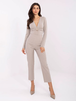 Beżowe eleganckie body z głębokim dekoltem