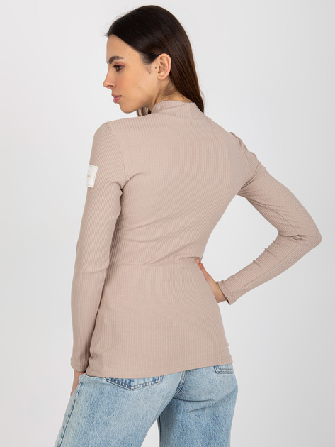 Hurt Beżowa damska bluzka z półgolfem w prążek OCH BELLA