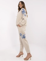 Ciemnobeżowy dwuczęściowy komplet z haftem