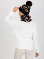 Hurt Czarno-beżowa damska czapka zimowa z pomponem