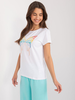 Hurt Biały t-shirt z naszywką i cyrkoniami  BASIC FEEL GOOD