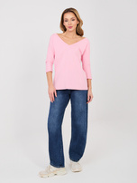 Pastelowa różowa bluzka basic z dekoltem na plecach RUE PARIS 