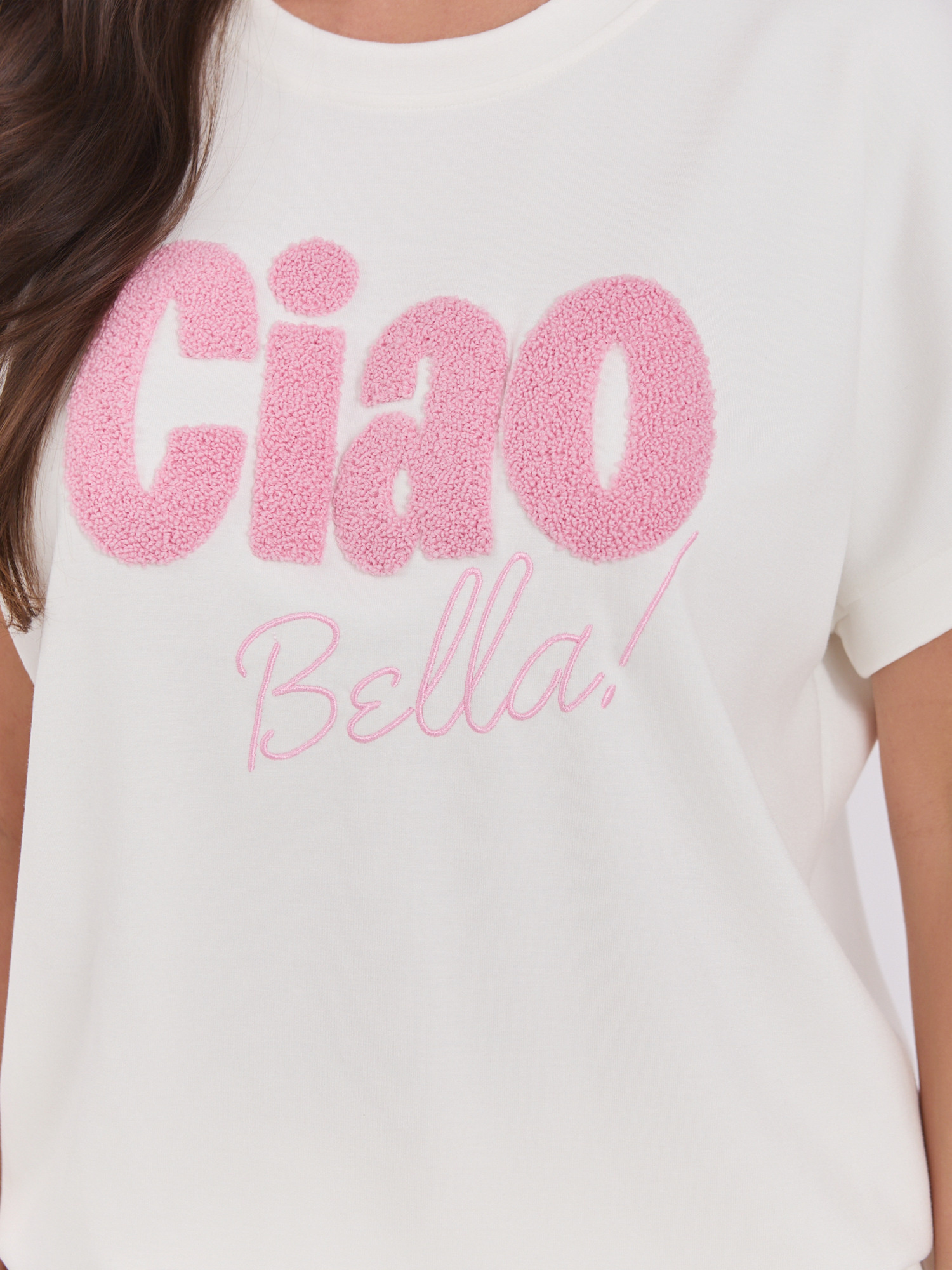 Ecru dwuczęściowy komplet z napisem Ciao Bella