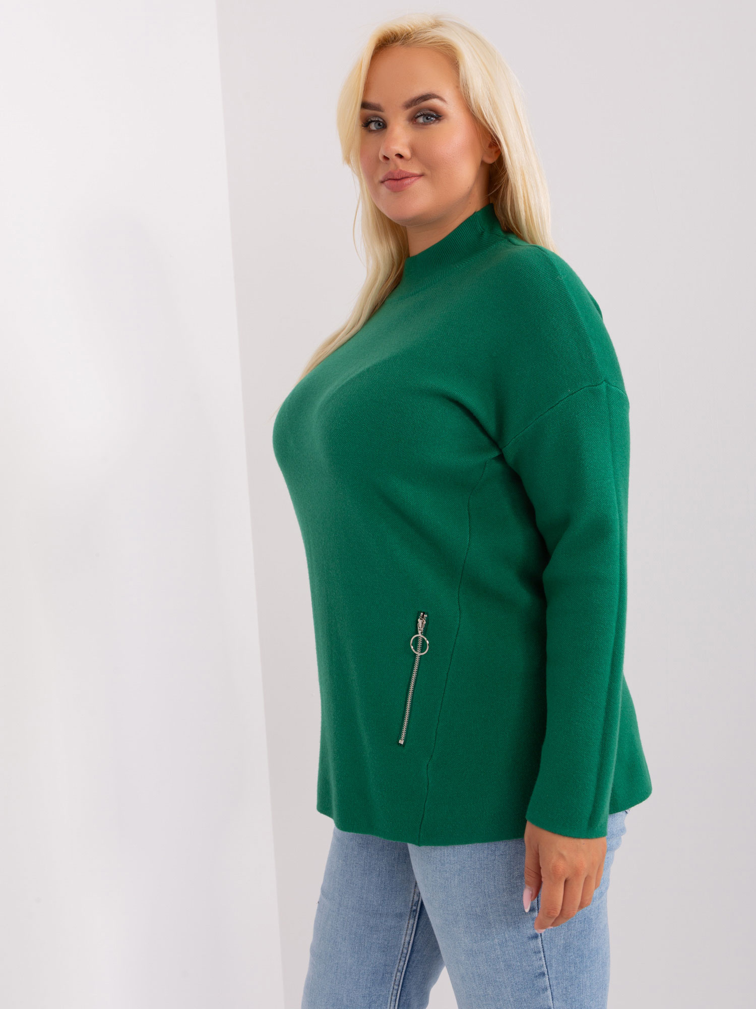 Ciemnozielony damski sweter plus size z zamkami