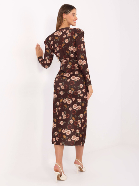 Brązowa midi sukienka z kopertowym dekoltem