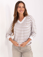 Biało-ciemnobeżowa damska bluzka z modalu 