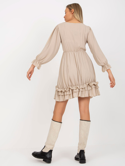 Hurt Beżowa mini sukienka z falbaną w stylu boho OCH BELLA