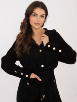 Hurtownia Czarny damski płaszcz alpaka z kapturem