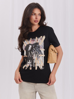 Czarny t-shirt z aplikacjami Agathe