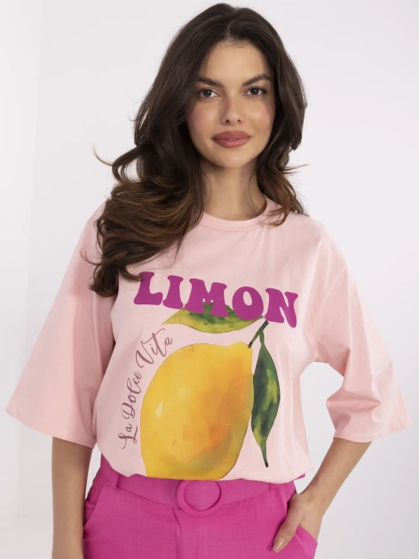 Hurt Jasnoróżowy damski t-shirt z napisem Limoncello