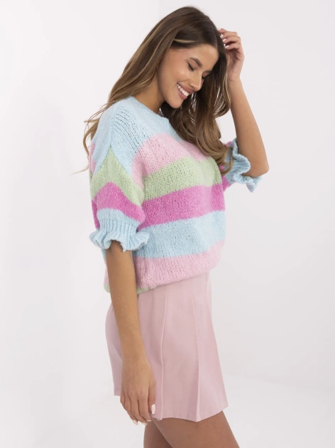 Niebiesko-pistacjowy sweter oversize w paski