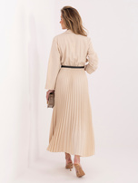 Jasnobeżowa midi sukienka z plisowanym dołem RUE PARIS 