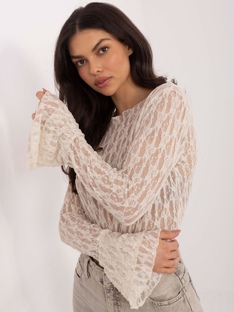 Jasnobeżowa bluzka z rękawem typu dzwon