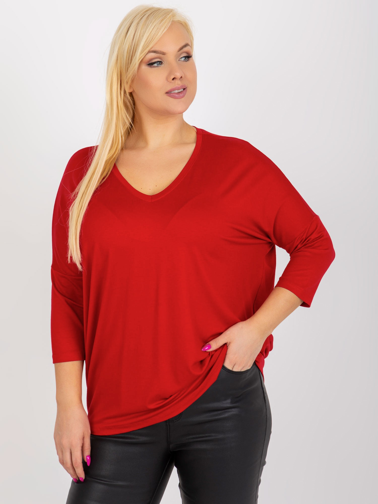 Czerwona damska bluzka plus size basic z wiskozy