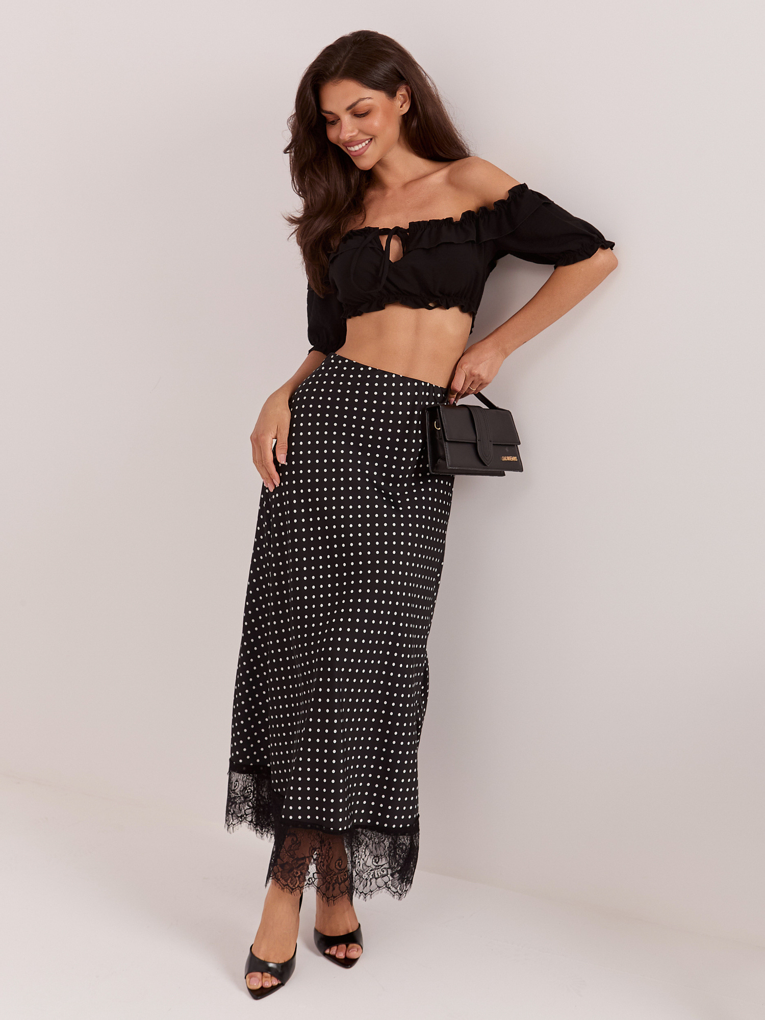 Czarna midi spódnica z koronką RUE PARIS 